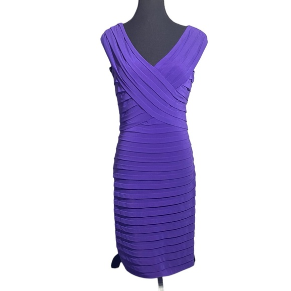 Joseph Ribkoff Purple Pleated V Neck Midi Dress Women’s 6 - Picture 1 of 13